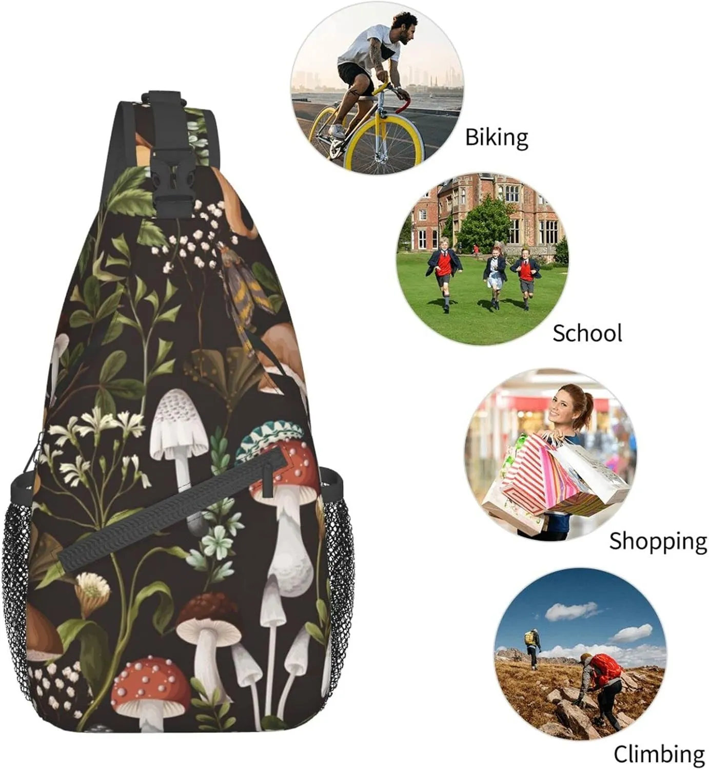 GTEVUTS Autumn Mushrooms Crossbody Bags Sling Bag for for Women Men, Cute Fashion Chest Bag Casual Small Shoulder Bags Travel Hiking Cycling Gym Sport Lightweight Daypack Adult Backpack