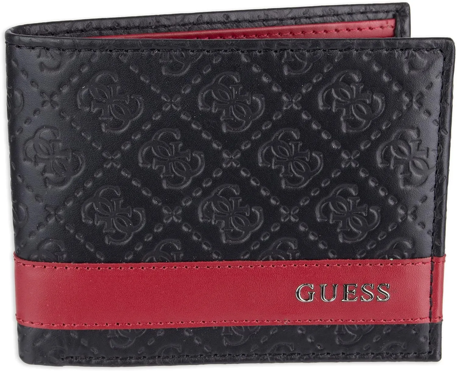 Guess Men's Leather Slim Bifold Wallet, Black/Red, One Size
