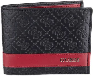Guess Men's Leather Slim Bifold Wallet, Black/Red, One Size