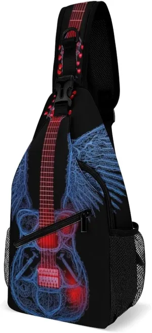Guitar-wings-black Sling Bag Crossbody Backpack for Men Women Chest Bag For Travel Hiking Cycling Camping, 38x20cm, Style-2
