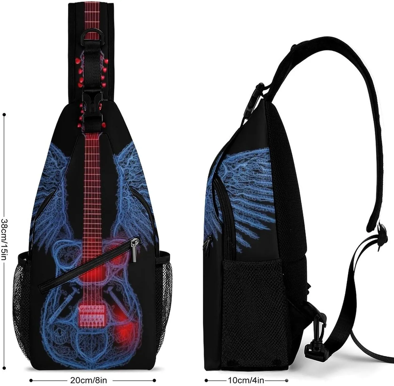 Guitar-wings-black Sling Bag Crossbody Backpack for Men Women Chest Bag For Travel Hiking Cycling Camping, 38x20cm, Style-2