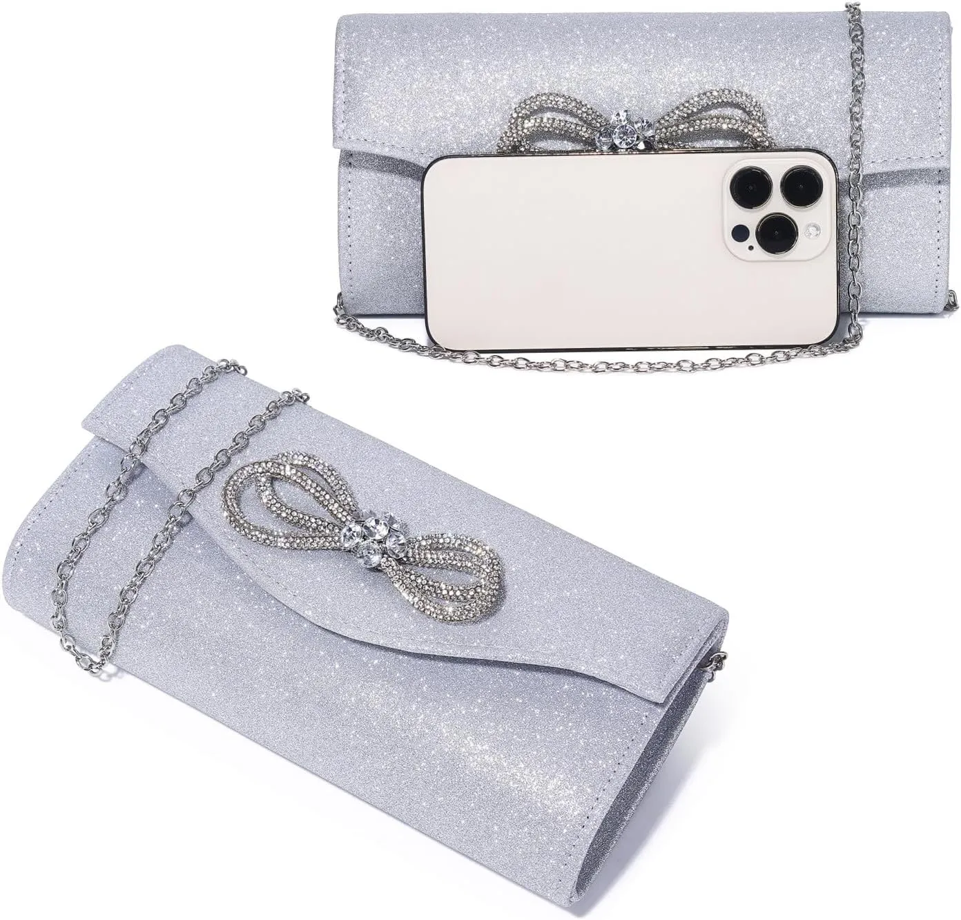 Gurina Evening Clutch Purses for Women Formal Party Clutch Bags Cocktail Prom Shoulder Handbags Shiny Crystal Bow Flap Purses