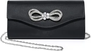 Gurina Evening Clutch Purses for Women Formal Party Clutch Bags Cocktail Prom Shoulder Handbags Shiny Crystal Bow Flap Purses