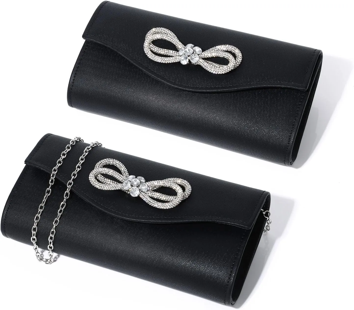 Gurina Evening Clutch Purses for Women Formal Party Clutch Bags Cocktail Prom Shoulder Handbags Shiny Crystal Bow Flap Purses