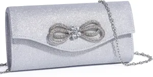 Gurina Evening Clutch Purses for Women Formal Party Clutch Bags Cocktail Prom Shoulder Handbags Shiny Crystal Bow Flap Purses