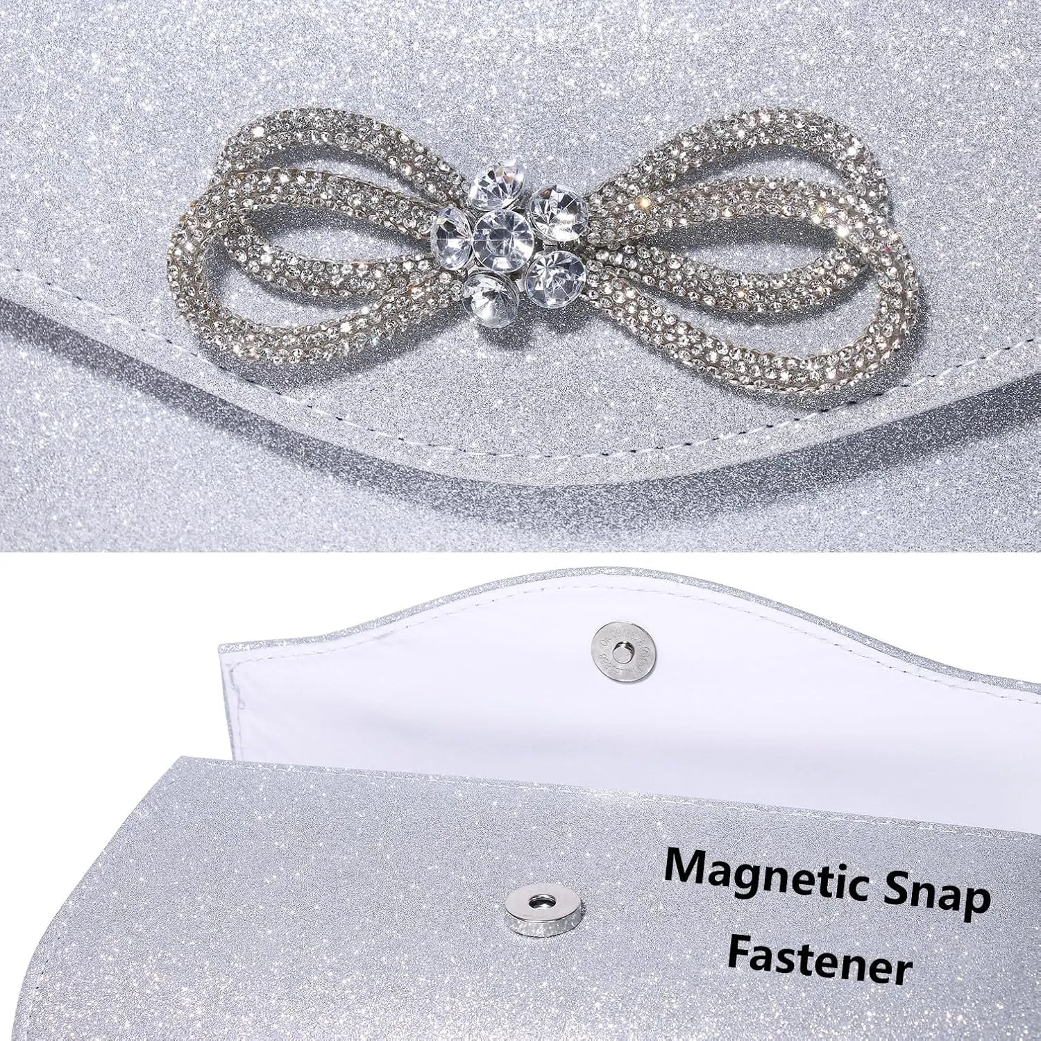 Gurina Evening Clutch Purses for Women Formal Party Clutch Bags Cocktail Prom Shoulder Handbags Shiny Crystal Bow Flap Purses