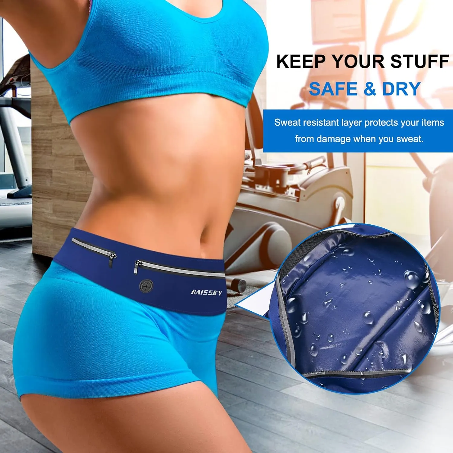 Guzack Slim Running Belt for Phone 6.8'', Ultra Light Running Belts for Women/Men, Zipper Waterproof Running Waist Pack, Reflective Running Fanny Pack With 3 Separate pouch