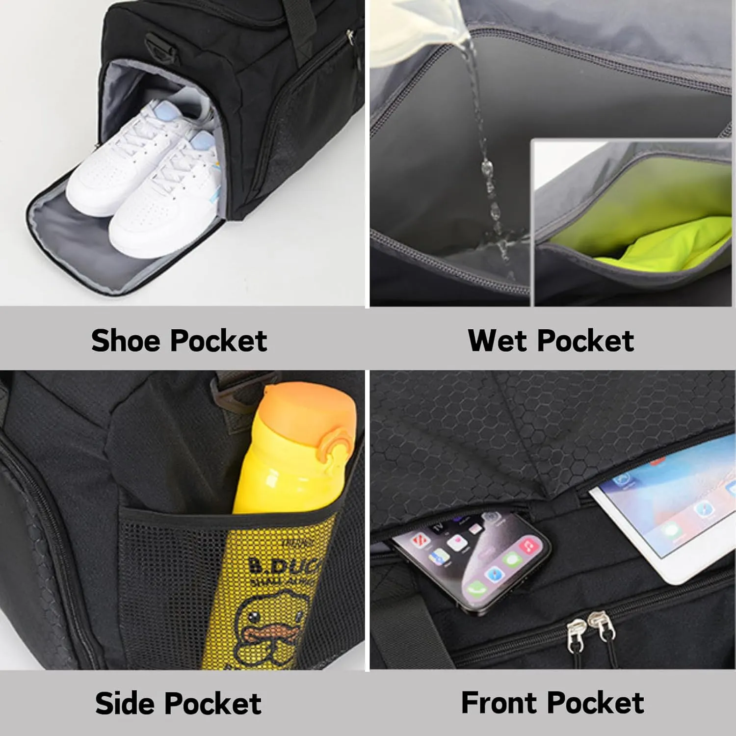 Gym Bag for Men Women, Small Sports Gym Bags with Wet Pocket & Shoes Compartment, Overnight Travel Duffle Bags, Carry on Weekender bag Waterproof for Fitness Workout Yoga - Black