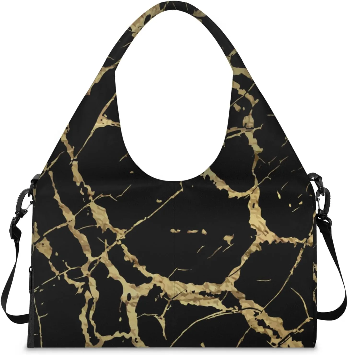 Gym Bag for Women Black Marble Gold Texture Duffel Bag with Shoe Compartment and Yoga Mat Holder Portable Weekender Bags Travel Tote Bags