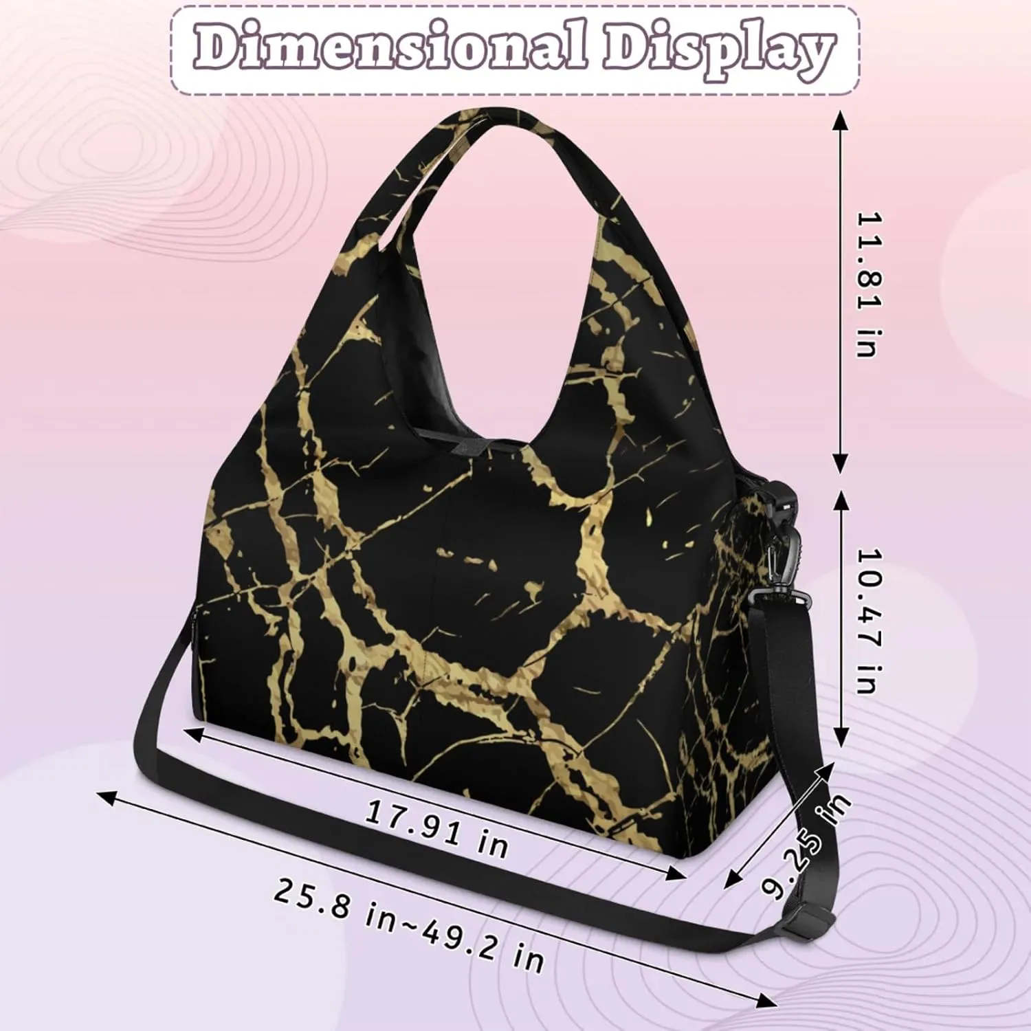 Gym Bag for Women Black Marble Gold Texture Duffel Bag with Shoe Compartment and Yoga Mat Holder Portable Weekender Bags Travel Tote Bags