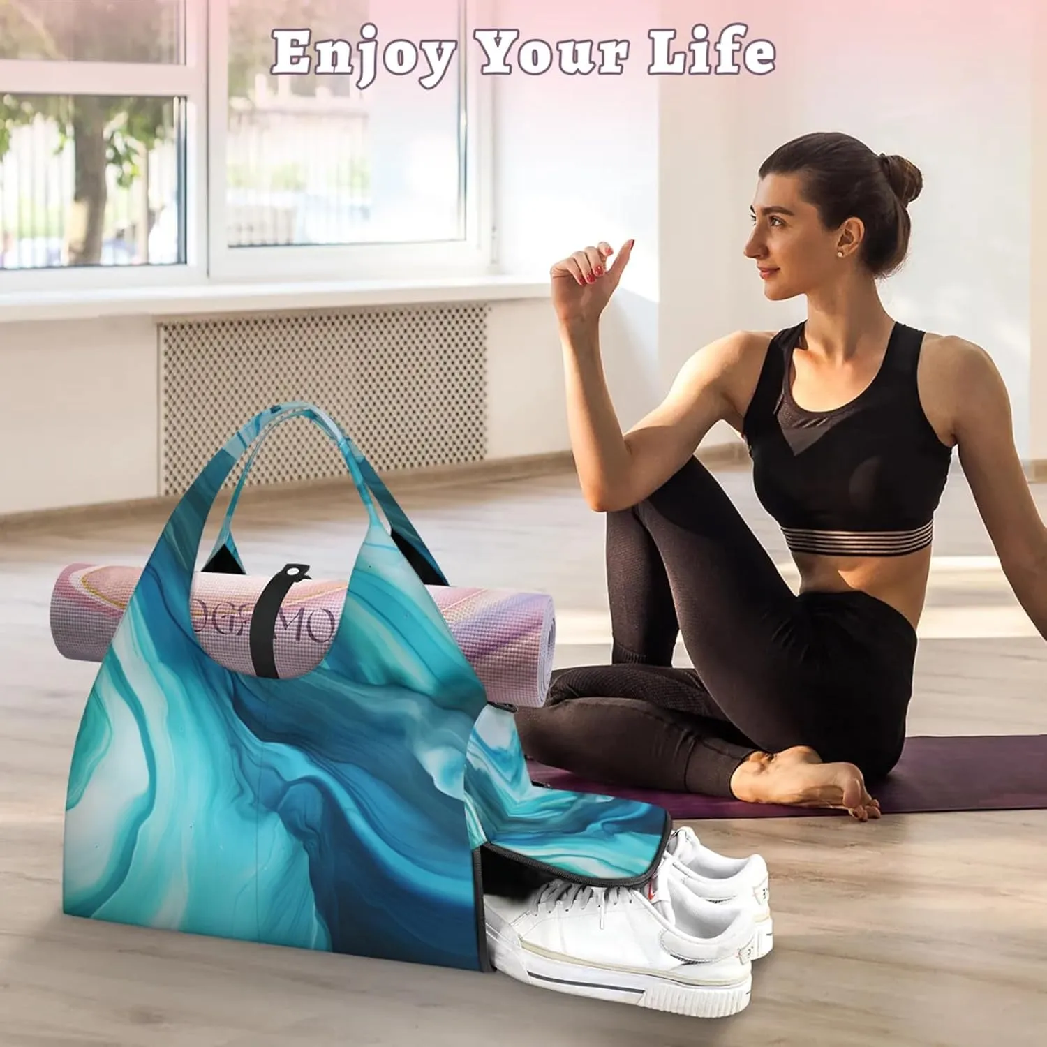 Gym Bag for Women Colorful Wood Board Duffel Bag with Shoe Compartment and Yoga Mat Holder Portable Weekender Bags
