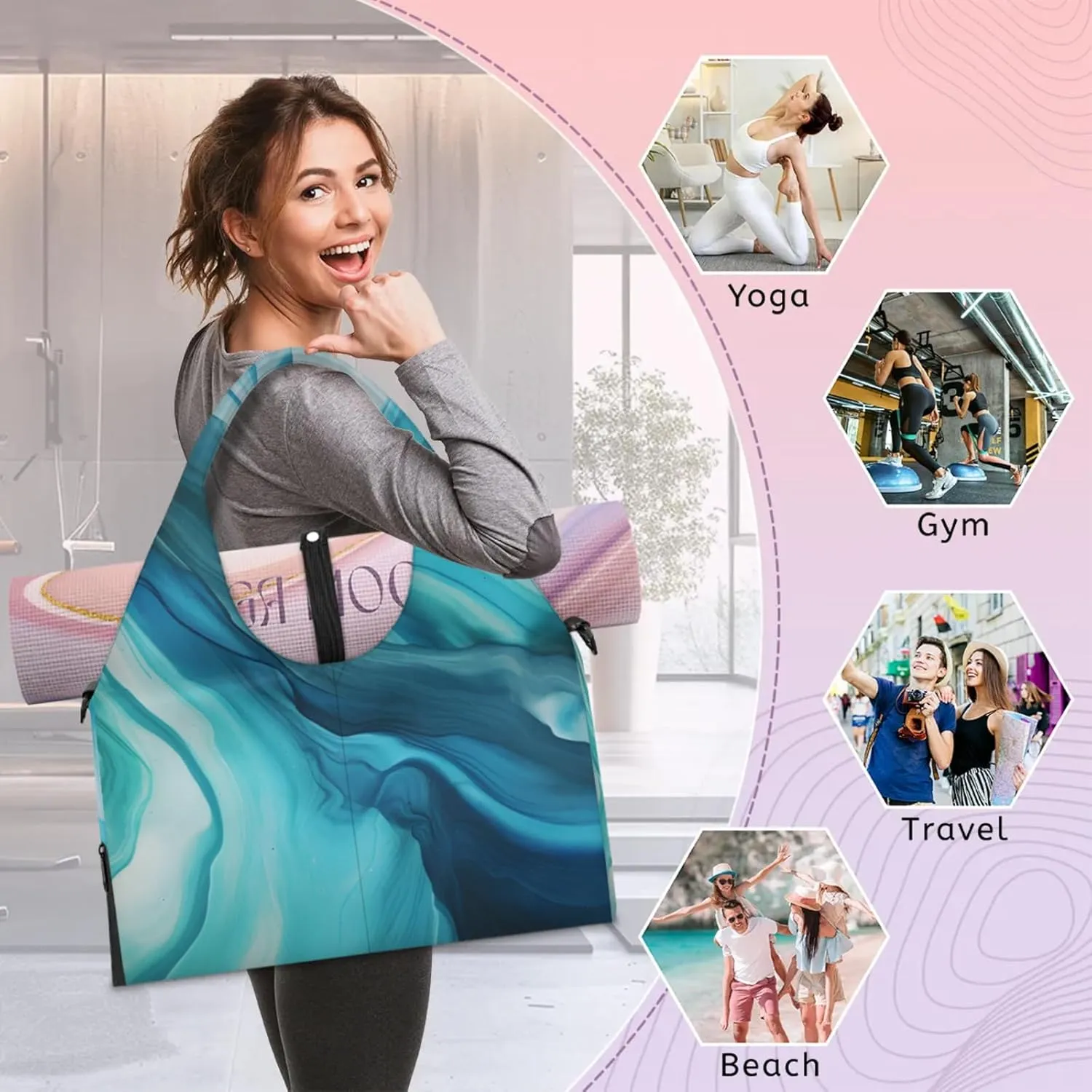 Gym Bag for Women Colorful Wood Board Duffel Bag with Shoe Compartment and Yoga Mat Holder Portable Weekender Bags