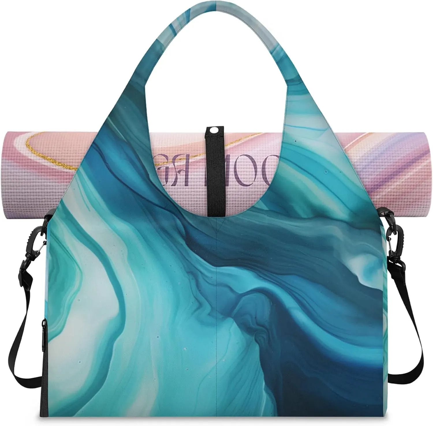 Gym Bag for Women Colorful Wood Board Duffel Bag with Shoe Compartment and Yoga Mat Holder Portable Weekender Bags