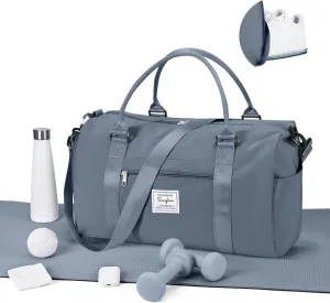 Gym Bag for Women Men with Shoes Compartment,Sports Duffle Bag Personal item travel Duffel Bags Tote Bag Small Carry on Weekender Overnight Bag Workout Dance Bag Hospital Holdalls Grey Blue