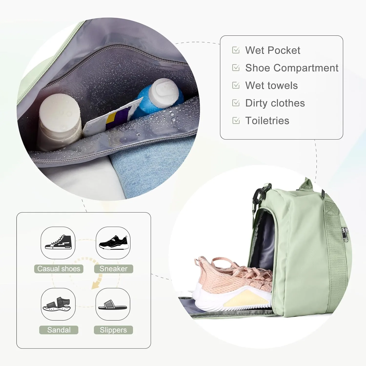 Gym Bag for Women Men with Shoes Compartment,Sports Duffle Bags Personal item travel Duffel Tote Bag Small Carry on Weekender Overnight Bag Workout Dance Bags Hospital Holdalls Grass Green