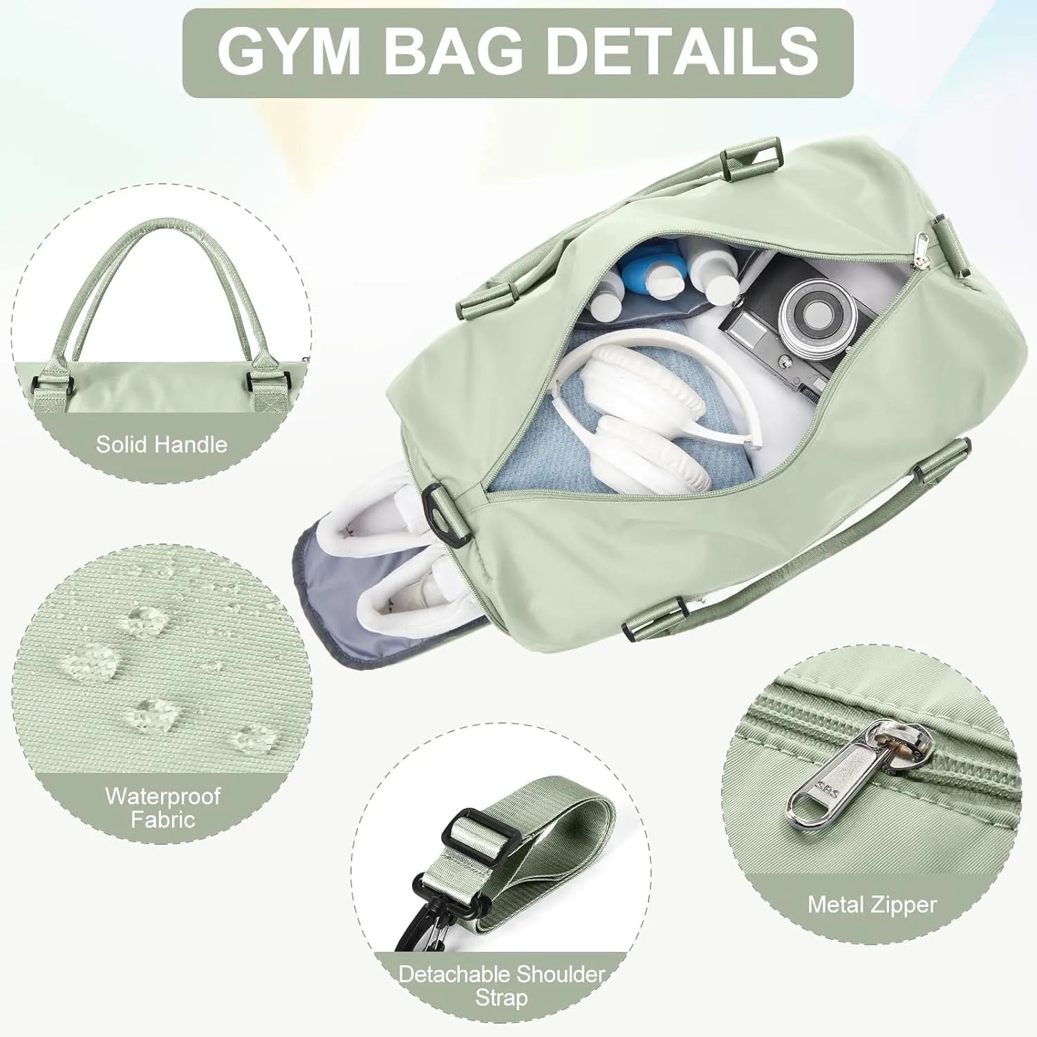 Gym Bag for Women Men with Shoes Compartment,Sports Duffle Bags Personal item travel Duffel Tote Bag Small Carry on Weekender Overnight Bag Workout Dance Bags Hospital Holdalls Grass Green