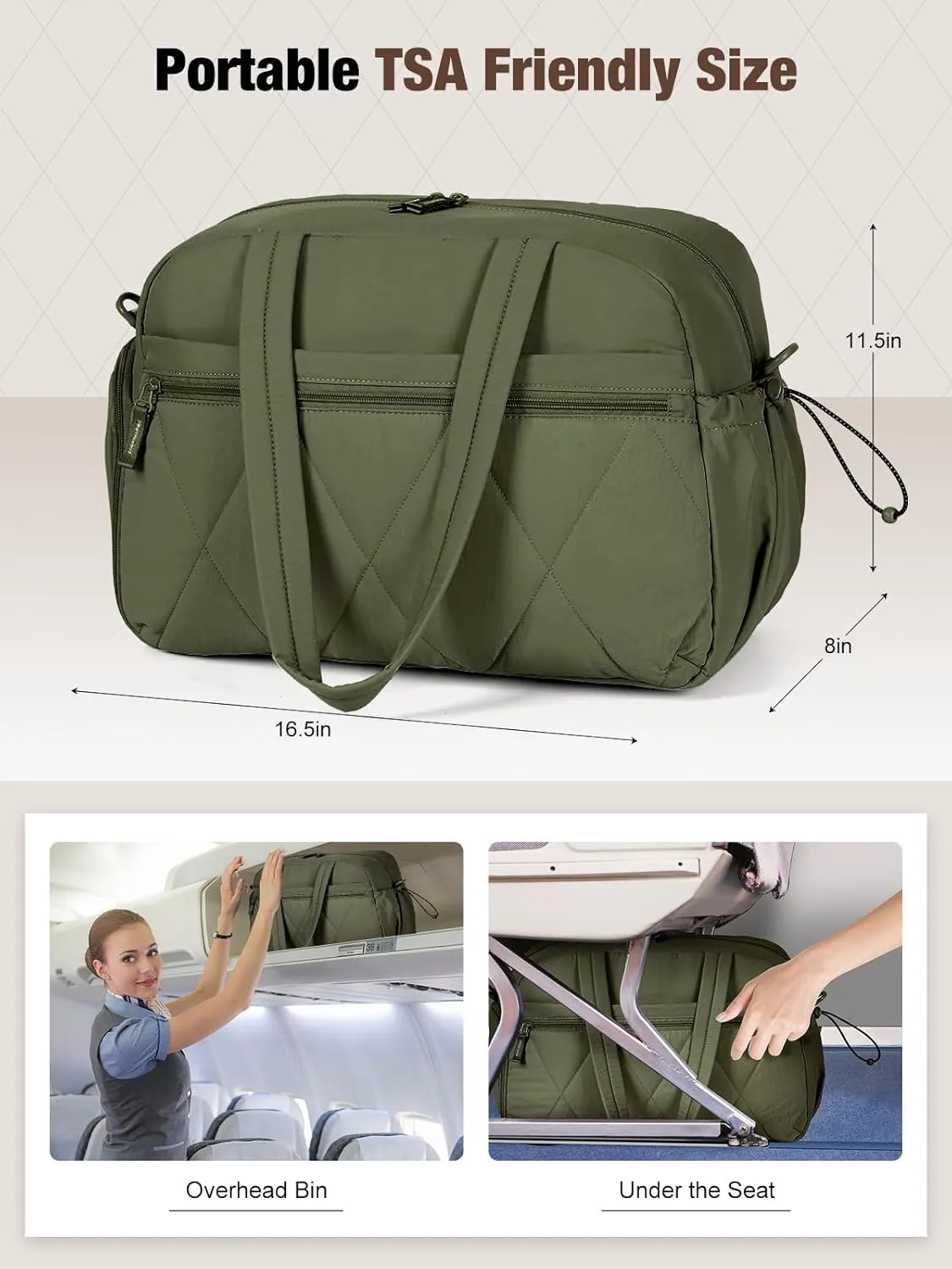 Gym Bag for Women, Puffer Travel Duffle Bag With Shoes Compartment & Wet Pocket, Carry On Tote Bag For Weekender, Overnight, Sport (Green)
