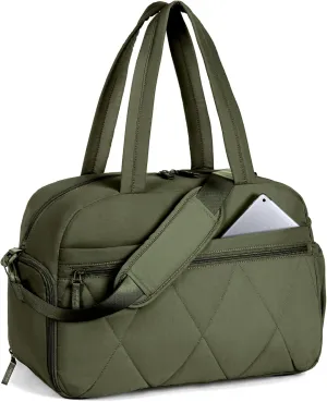 Gym Bag for Women, Puffer Travel Duffle Bag With Shoes Compartment & Wet Pocket, Carry On Tote Bag For Weekender, Overnight, Sport (Green)