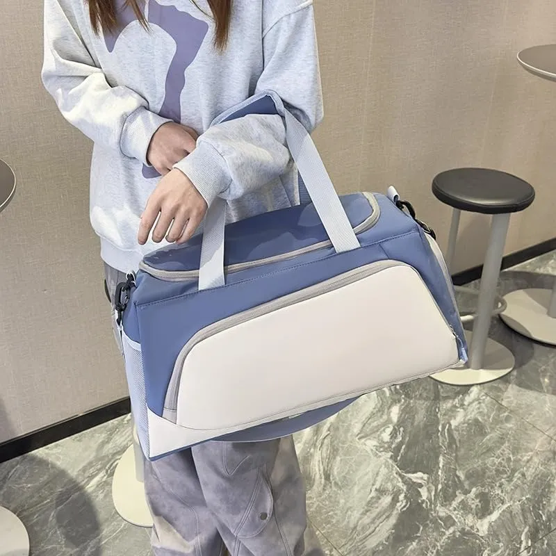 Gym Bag for Women with Shoe Compartment, Travel Duffle Bag Weekender Bag Overnight Bag Carry on Bag Gym Tote Bag for Swimming Yoga Hospital Holdalls (Blue and White)