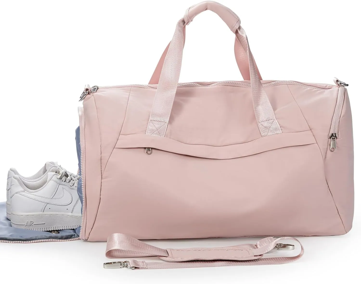 Gym Bag for Women with Shoes Compartment and Wet Pocket, Travel Duffel Bag for Plane, Personal item Sport Tote Bags Large Carry on Weekender Overnight Bag Waterproof Hospital Holdalls, Pink