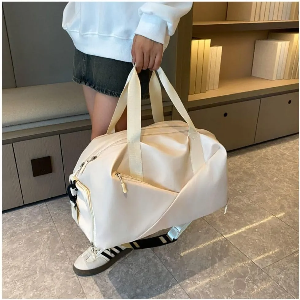 Gym Bag for Women,Sports Travel Duffel Bag, Weekender Overnight Bag with Wet Pocket and Shoes Compartment for Women, Travel,Workout,Gym, Yoga 638DA (Beige)
