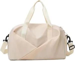 Gym Bag for Women,Sports Travel Duffel Bag, Weekender Overnight Bag with Wet Pocket and Shoes Compartment for Women, Travel,Workout,Gym, Yoga 638DA (Beige)