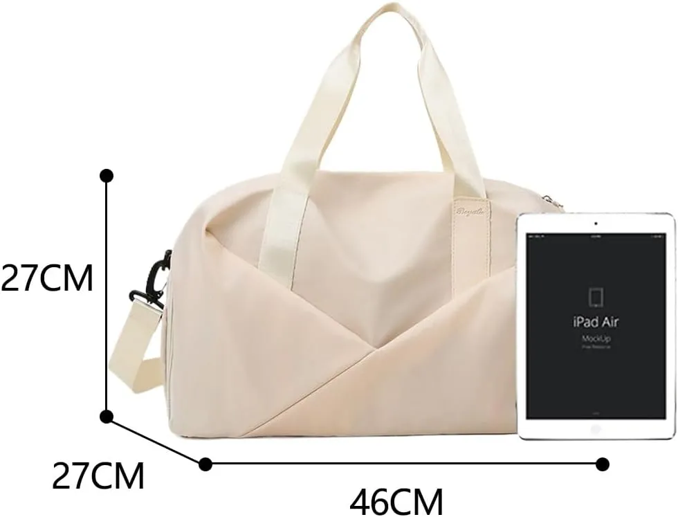 Gym Bag for Women,Sports Travel Duffel Bag, Weekender Overnight Bag with Wet Pocket and Shoes Compartment for Women, Travel,Workout,Gym, Yoga 638DA (Beige)