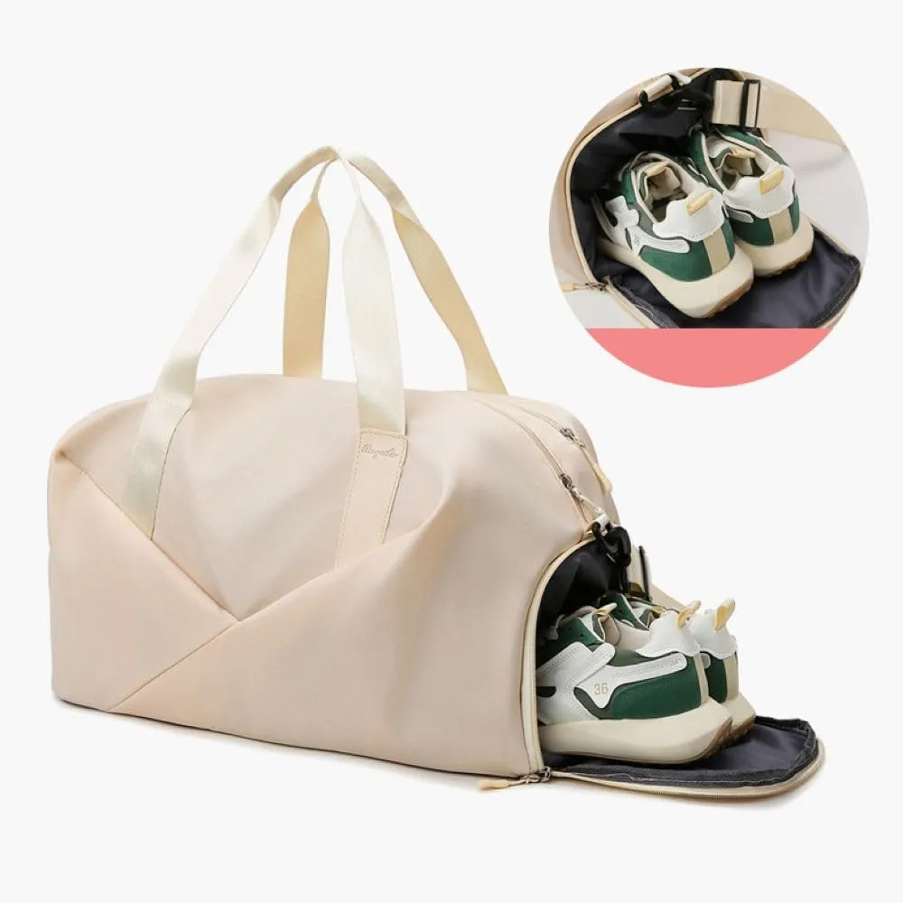 Gym Bag for Women,Sports Travel Duffel Bag, Weekender Overnight Bag with Wet Pocket and Shoes Compartment for Women, Travel,Workout,Gym, Yoga 638DA (Beige)