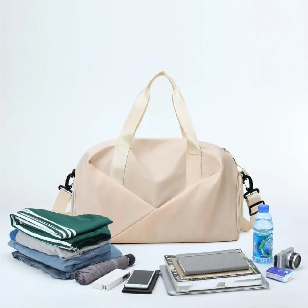 Gym Bag for Women,Sports Travel Duffel Bag, Weekender Overnight Bag with Wet Pocket and Shoes Compartment for Women, Travel,Workout,Gym, Yoga 638DA (Beige)