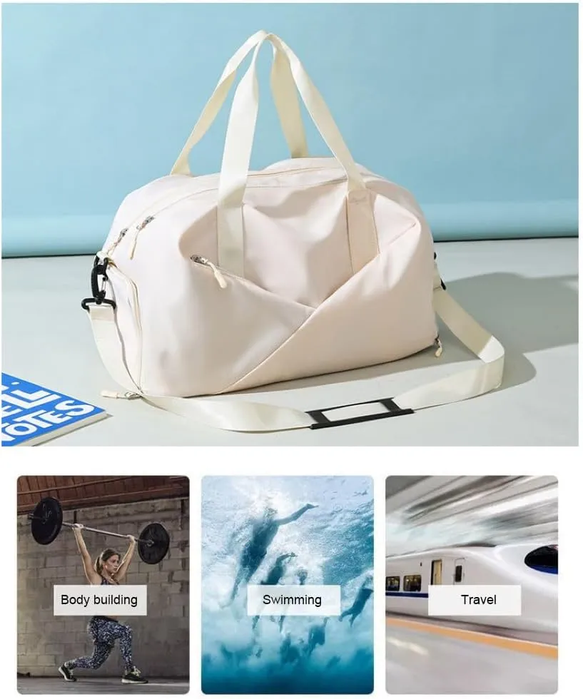 Gym Bag for Women,Sports Travel Duffel Bag, Weekender Overnight Bag with Wet Pocket and Shoes Compartment for Women, Travel,Workout,Gym, Yoga 638DA (Beige)