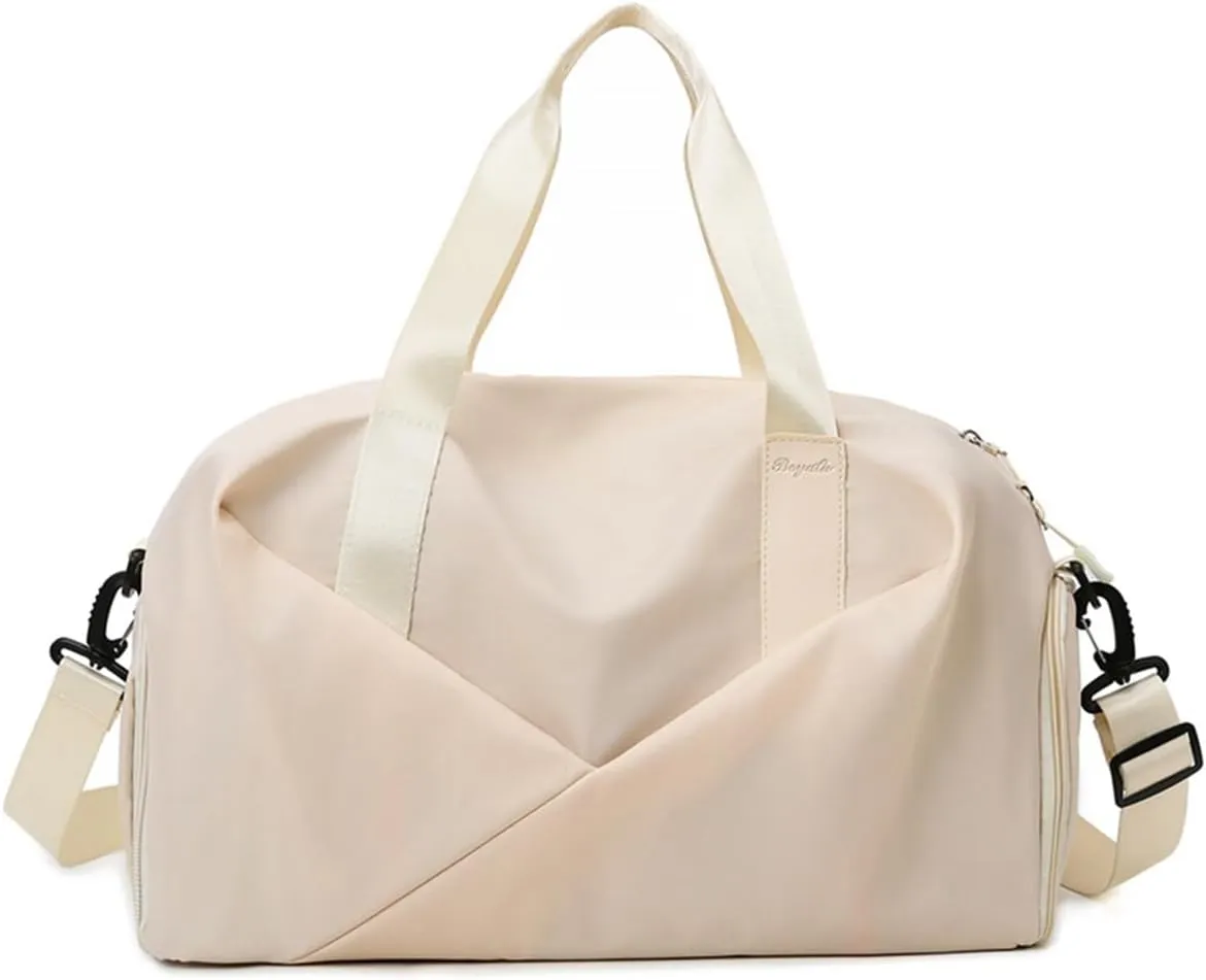 Gym Bag for Women,Sports Travel Duffel Bag, Weekender Overnight Bag with Wet Pocket and Shoes Compartment for Women, Travel,Workout,Gym, Yoga 638DA (Beige)