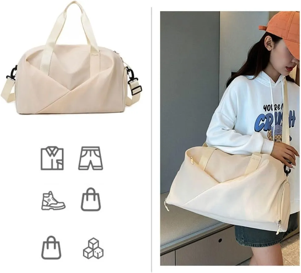 Gym Bag for Women,Sports Travel Duffel Bag, Weekender Overnight Bag with Wet Pocket and Shoes Compartment for Women, Travel,Workout,Gym, Yoga 638DA (Beige)