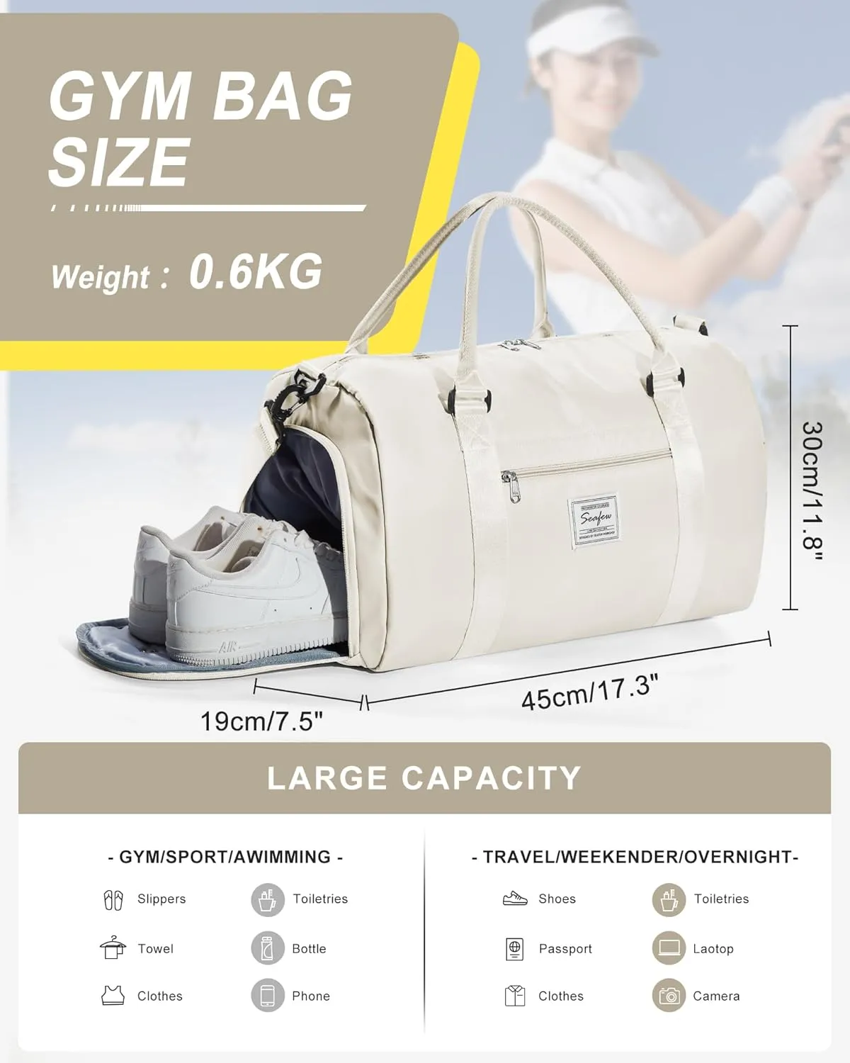 Gym Bag Womens Mens with Shoes Compartment and Wet Pocket Travel Duffel Bag for Women for Plane Sport Gym Tote Bags Swimming Yoga Small Waterproof Weekend Overnight Carry on Bag Hospital Holdalls
