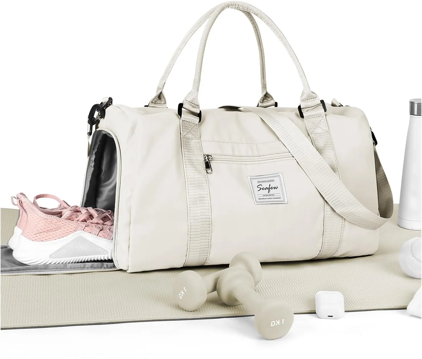 Gym Bag Womens Mens with Shoes Compartment and Wet Pocket Travel Duffel Bag for Women for Plane Sport Gym Tote Bags Swimming Yoga Small Waterproof Weekend Overnight Carry on Bag Hospital Holdalls