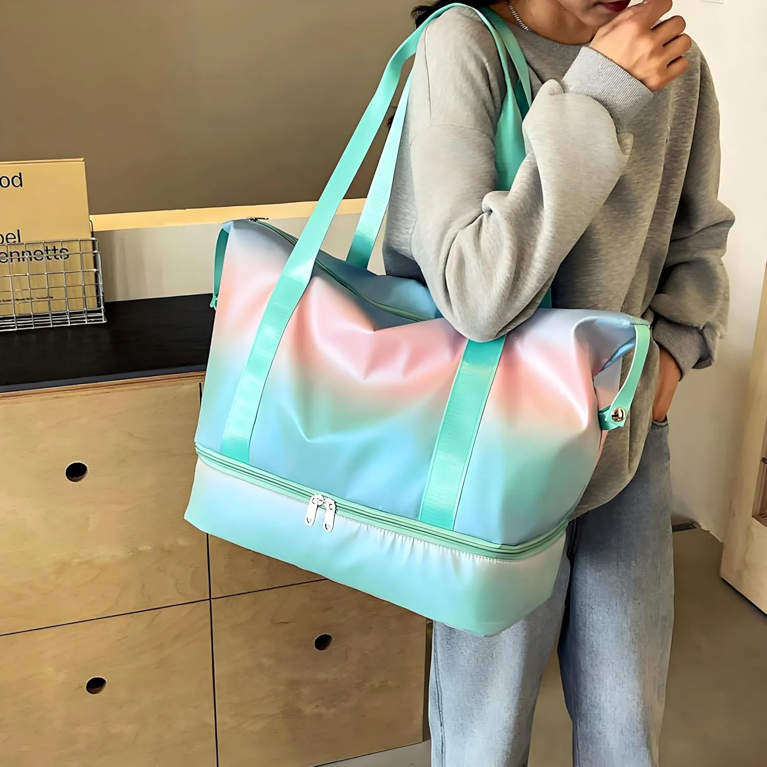 Gym Bag Womens Mens with Shoes Compartment and Wet Pocket Travel Duffel Bag for Women for Plane Sport Gym Tote Bags Swimming Yoga Waterproof Weekend Overnight Bag Carry on Bag Hospital Holdalls