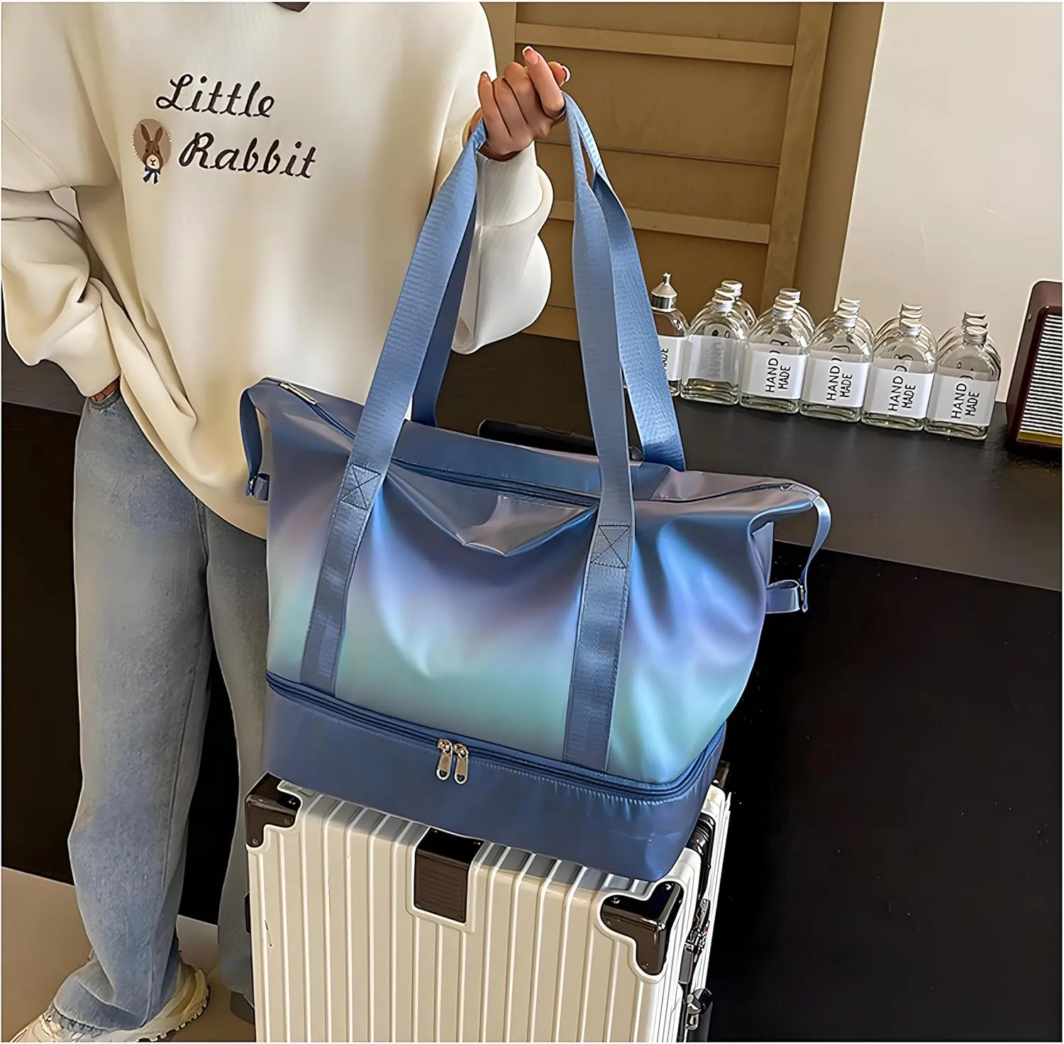 Gym Bag Womens Mens with Shoes Compartment and Wet Pocket Travel Duffel Bag for Women for Plane Sport Gym Tote Bags Swimming Yoga Waterproof Weekend Overnight Bag Carry on Bag Hospital Holdalls