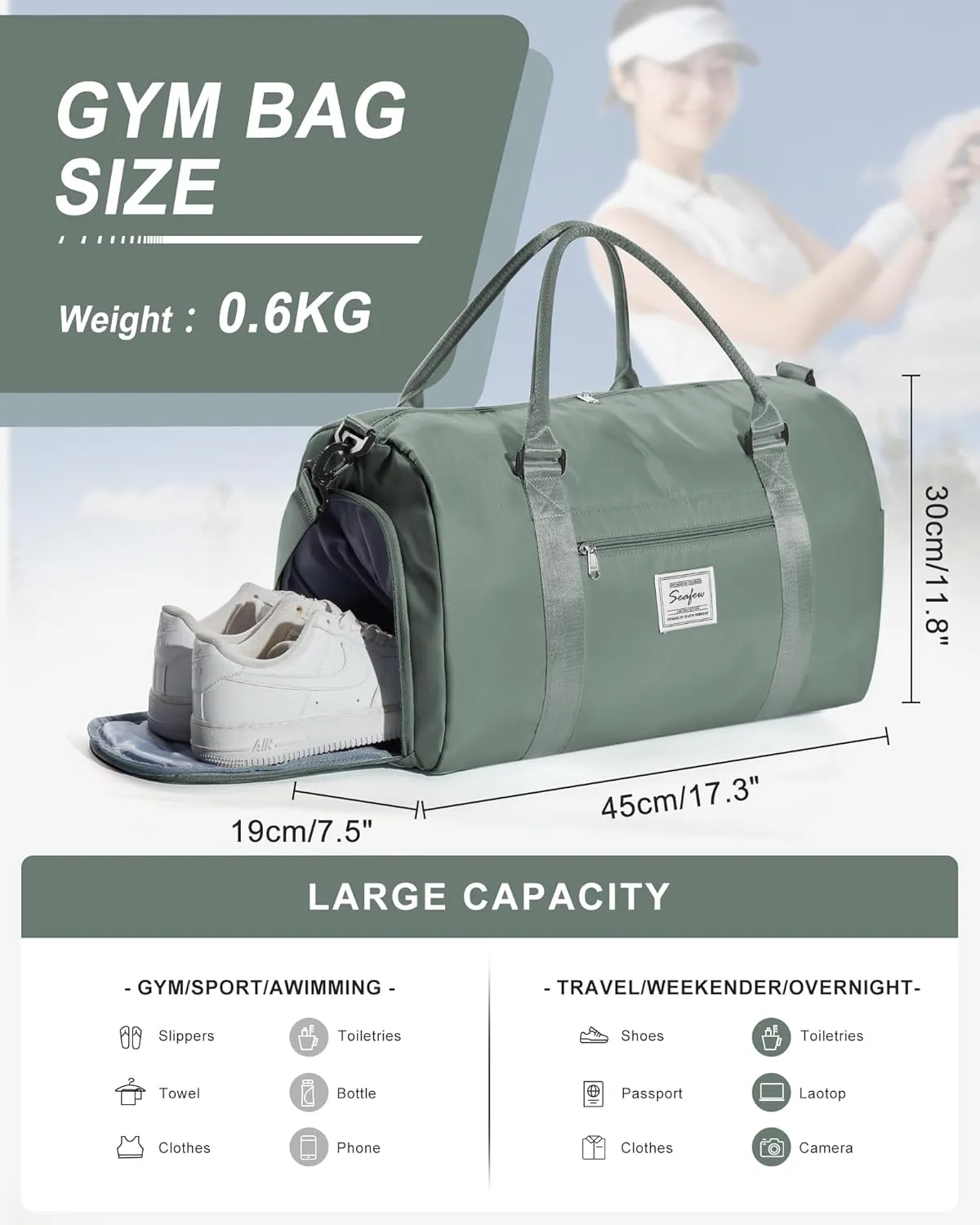 Gym Bag Womens Mens with Shoes Compartment and Wet Pocket Travel Duffel Bag for Women for Plane Sport Gym Tote Bags with Toiletry Bags Waterproof Weekend Overnight Carry on Bag Hospital Holdalls