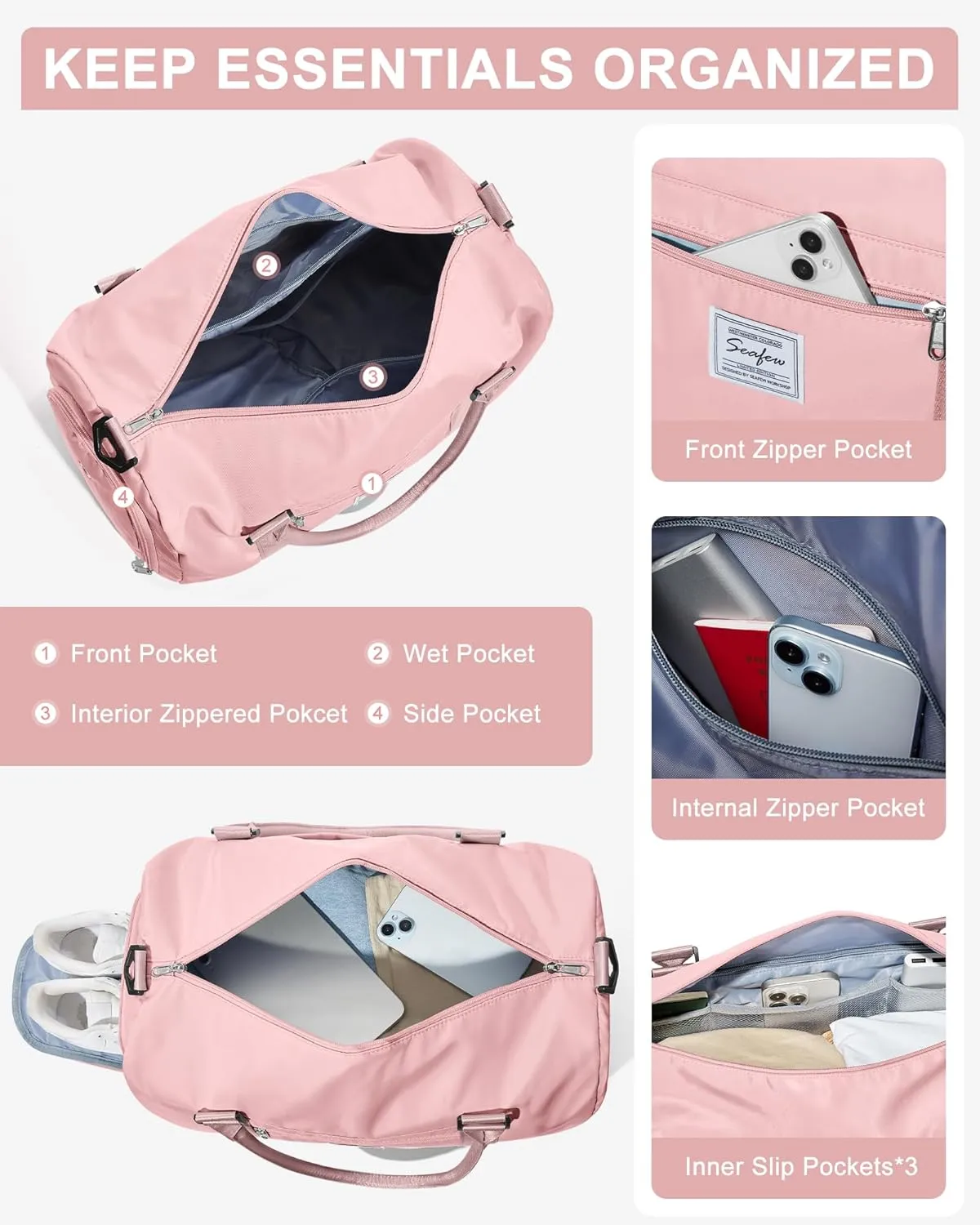 Gym Bag Womens Mens with Shoes Compartment and Wet Pocket Travel Duffel Bag for Women for PlaneSport Gym Tote Bags Swimming Yoga Small Waterproof Weekend Overnight Carry on Bag Hospital Holdalls