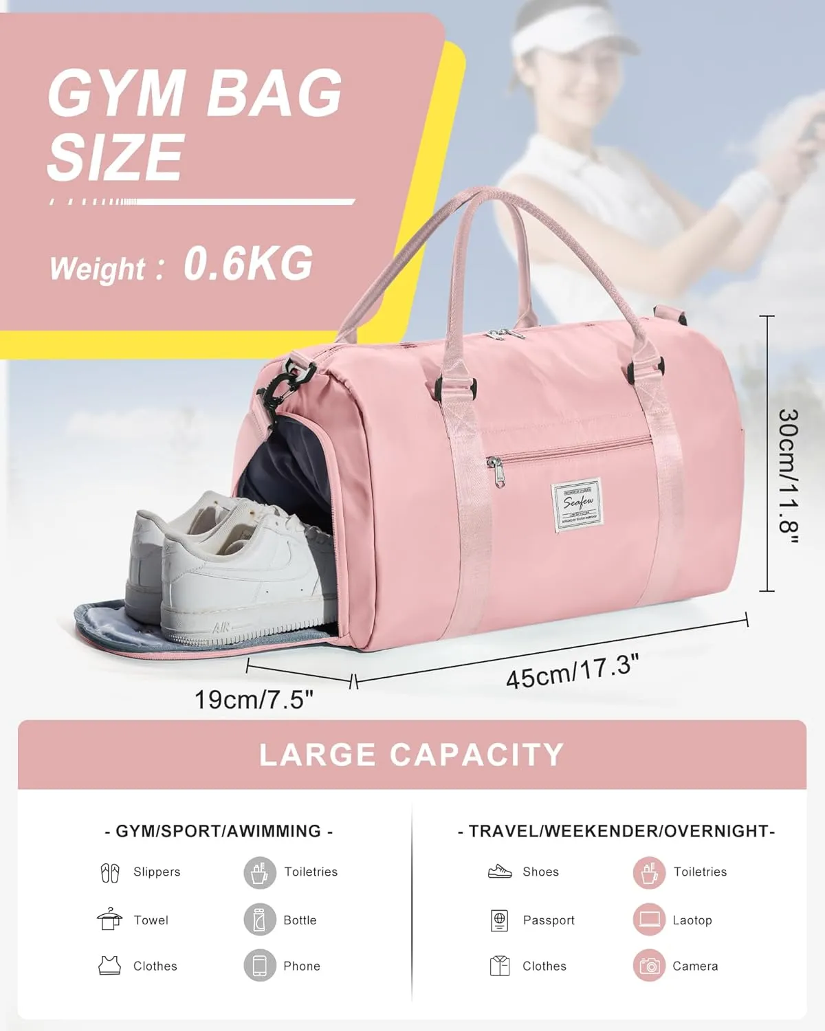 Gym Bag Womens Mens with Shoes Compartment and Wet Pocket Travel Duffel Bag for Women for PlaneSport Gym Tote Bags Swimming Yoga Small Waterproof Weekend Overnight Carry on Bag Hospital Holdalls