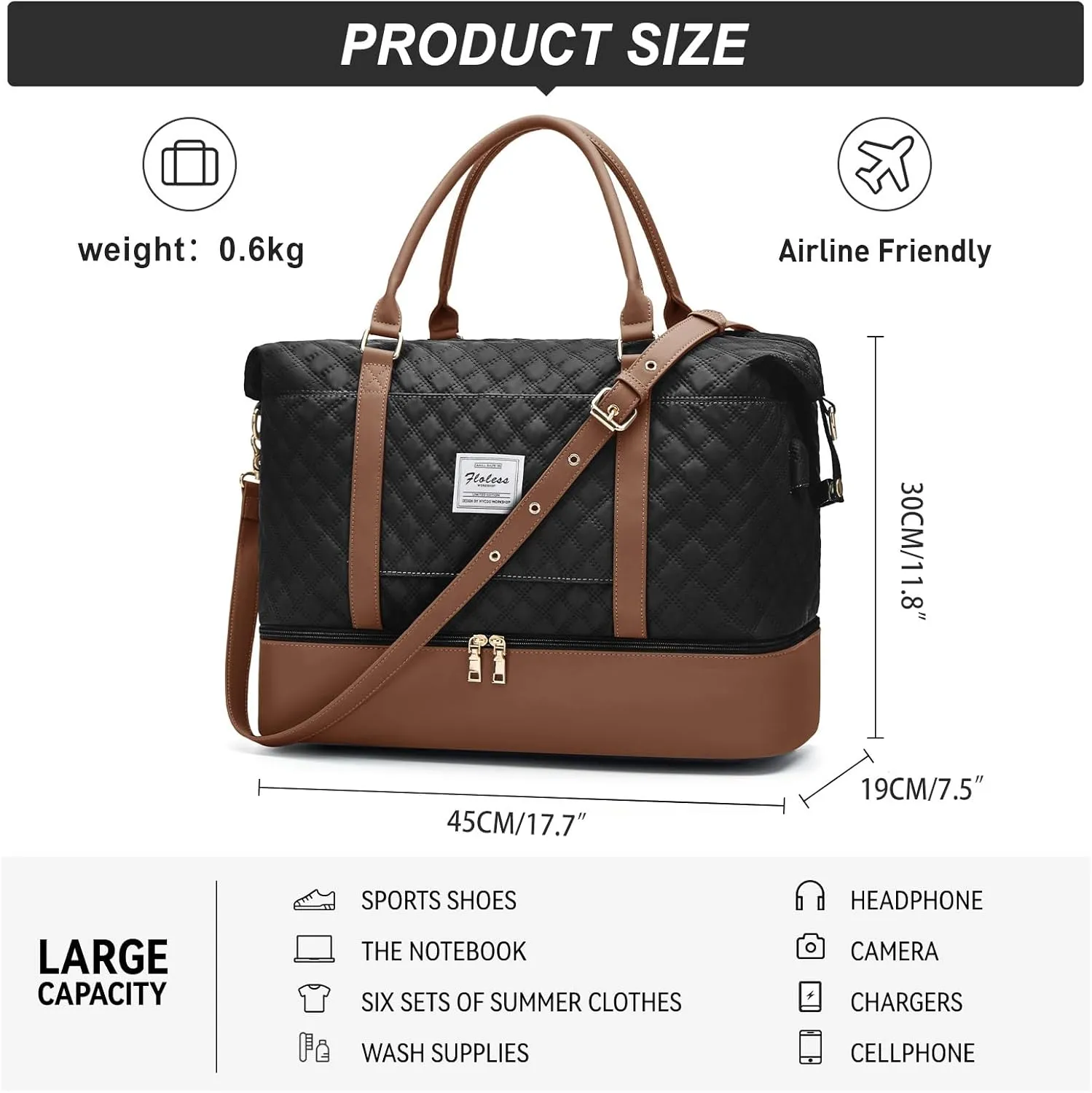 Gym Bag Womens Mens with Shoes Compartment and Wet Pocket,Travel Duffel Bag for Plane,Sport Gym Tote Bags Swimming Yoga,Waterproof Weekend Overnight Carry on Bag Hospital Holdalls