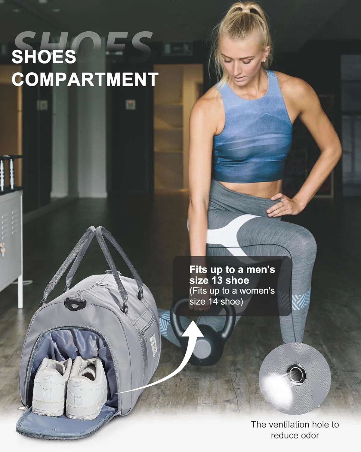 Gym Bag Womens Mens with Shoes Compartment and Wet PocketTravel Duffel Bag for Women for Plane, port Gym Tote Bags Swimming Yoga Small Waterproof Weekend Overnight Carry on Bag Hospital Holdalls