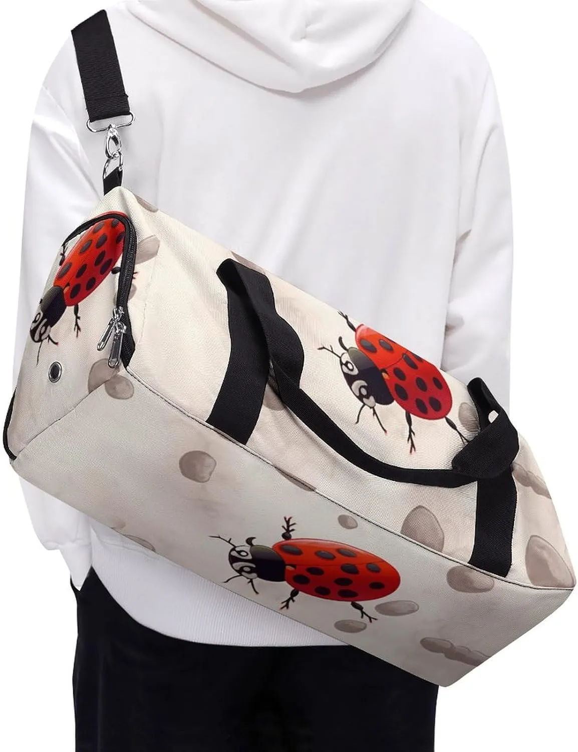 Gym Bags for Men Women Art Ladybug Tracks Duffle Bag Travel Overnight Bag with Shoe Compartment Tote Bags