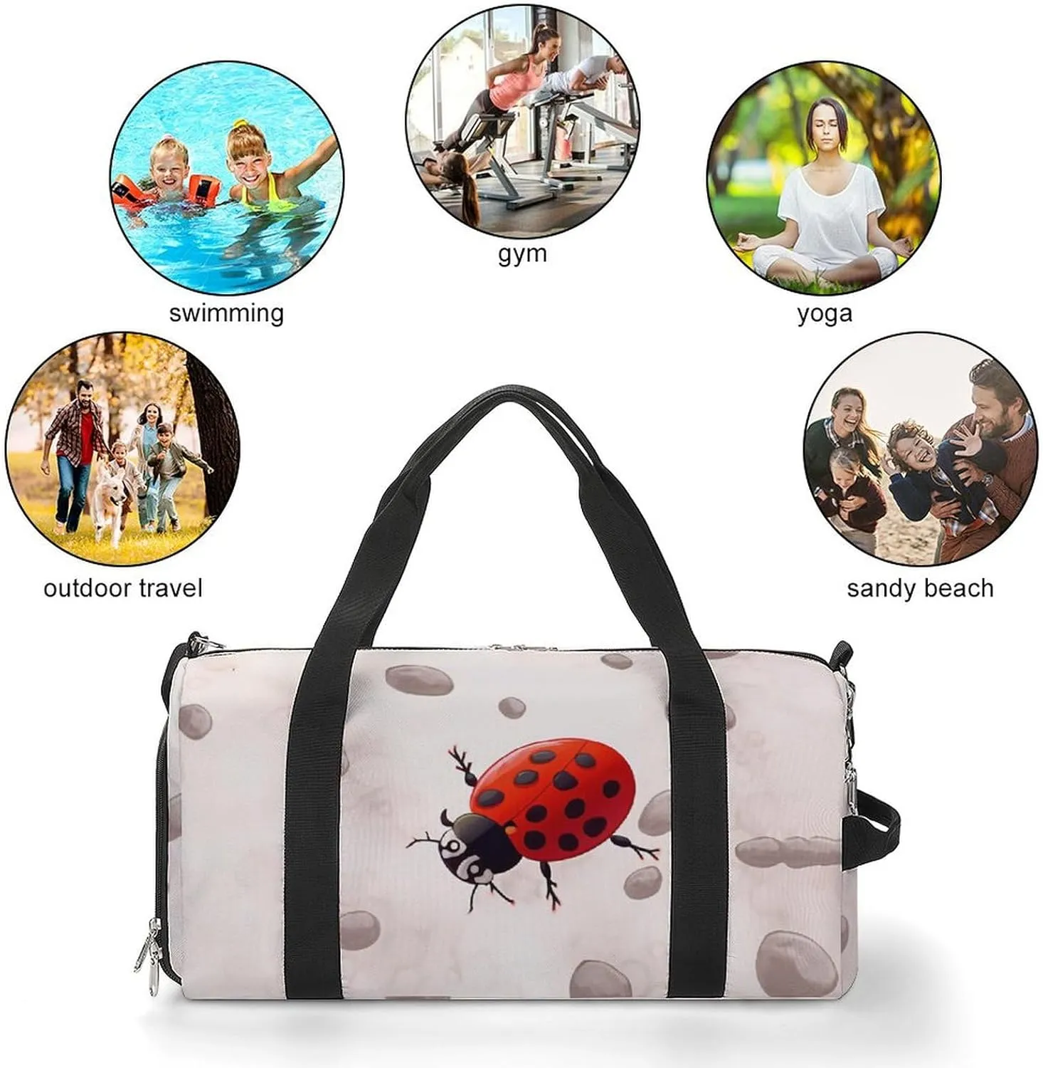 Gym Bags for Men Women Art Ladybug Tracks Duffle Bag Travel Overnight Bag with Shoe Compartment Tote Bags