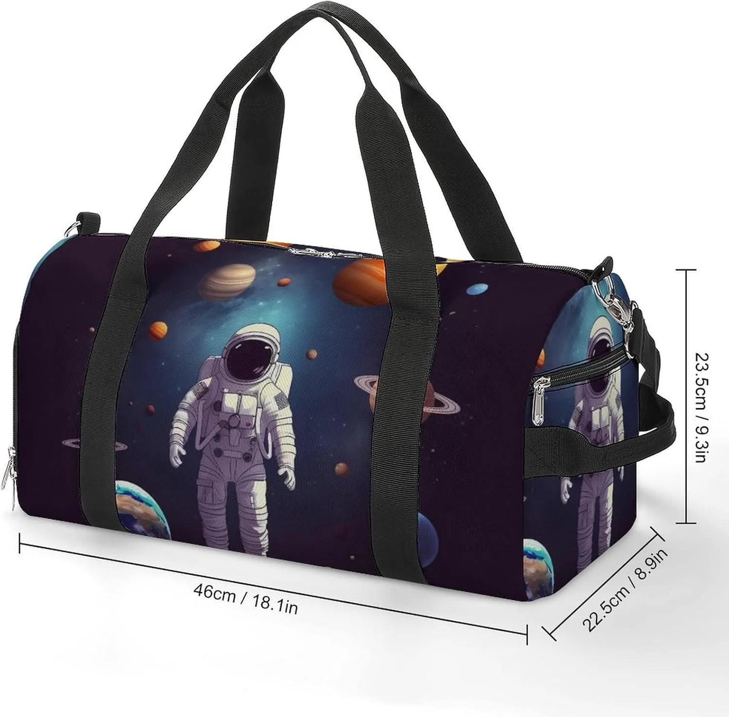 Gym Bags for Men Women Astronaut Solar System Planets Duffle Bag Travel Overnight Bag with Shoe Compartment Tote Bags