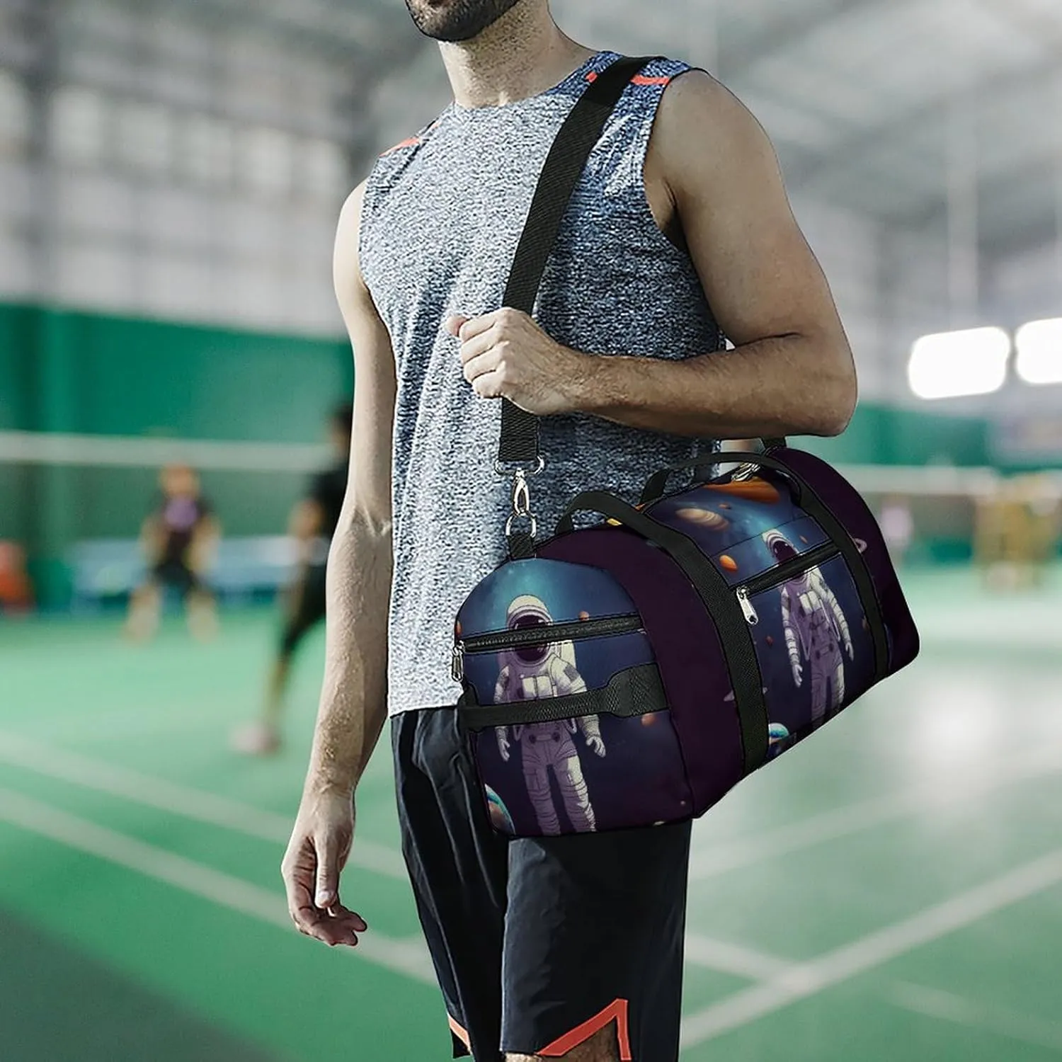 Gym Bags for Men Women Astronaut Solar System Planets Duffle Bag Travel Overnight Bag with Shoe Compartment Tote Bags