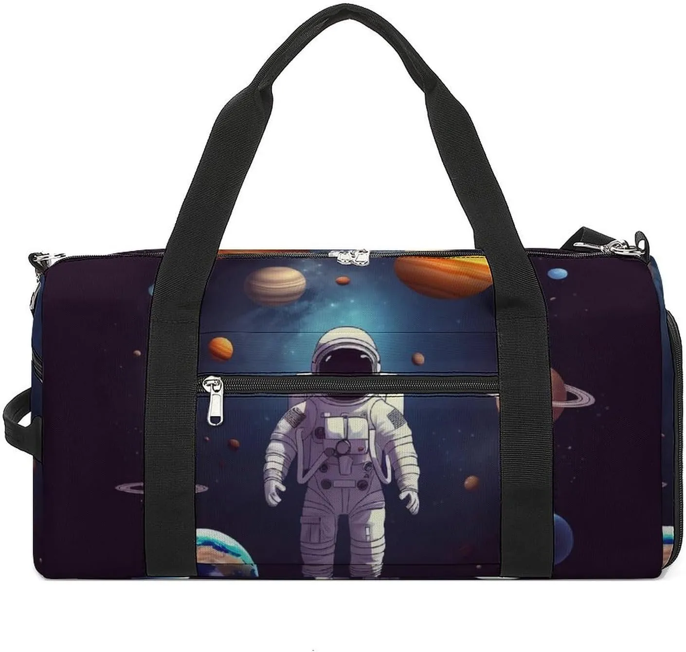 Gym Bags for Men Women Astronaut Solar System Planets Duffle Bag Travel Overnight Bag with Shoe Compartment Tote Bags
