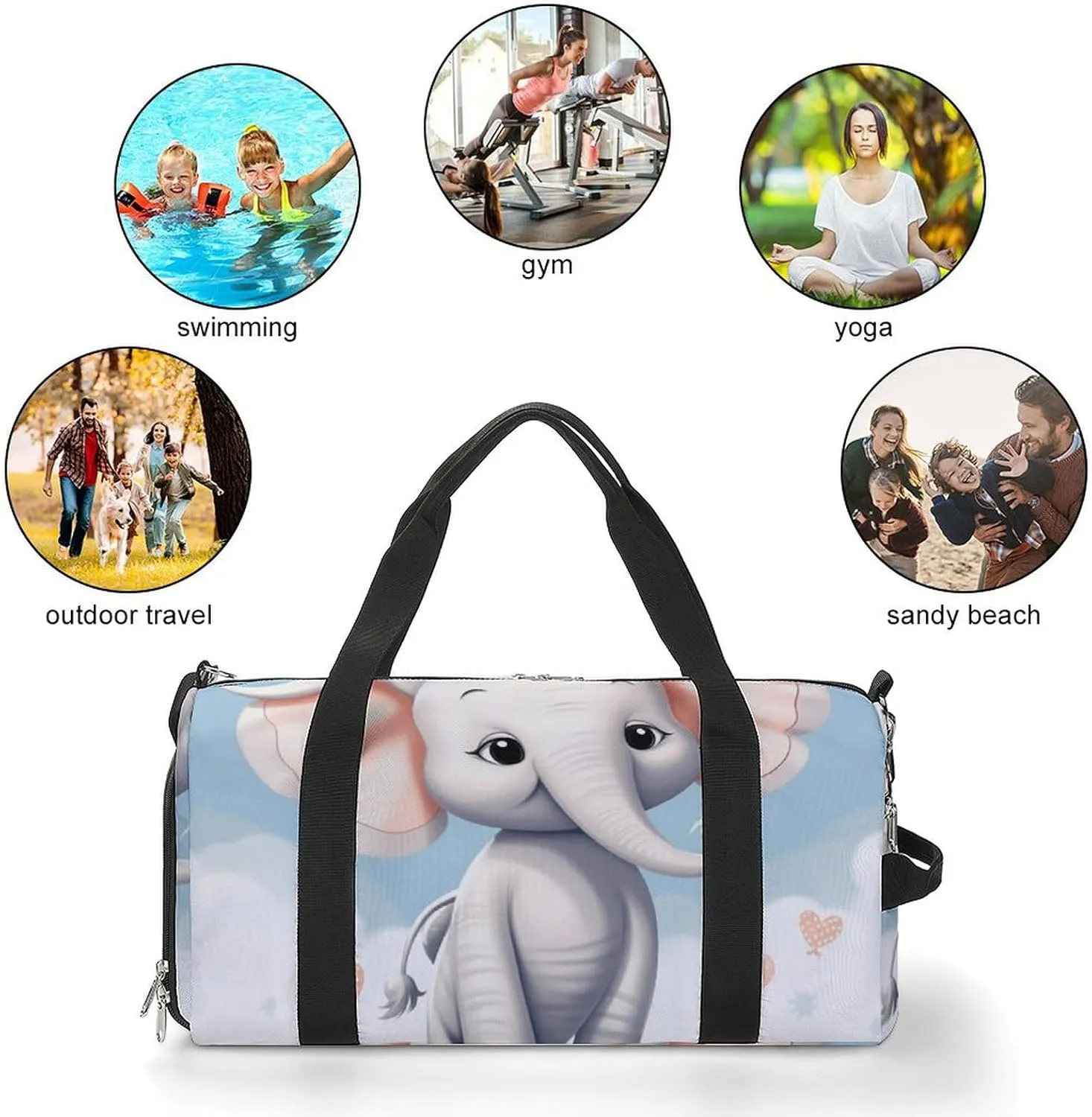 Gym Bags for Men Women Cute Elephant Duffle Bag Travel Overnight Bag with Shoe Compartment Tote Bags
