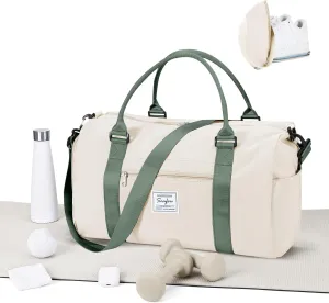 Gym Bags for Women Men with Shoes Compartment,Sports Duffle Bags Personal item travel Duffel Tote Bag Small Carry on Weekender Overnight Bag Workout Dance Bag Hospital Holdalls Beige Green