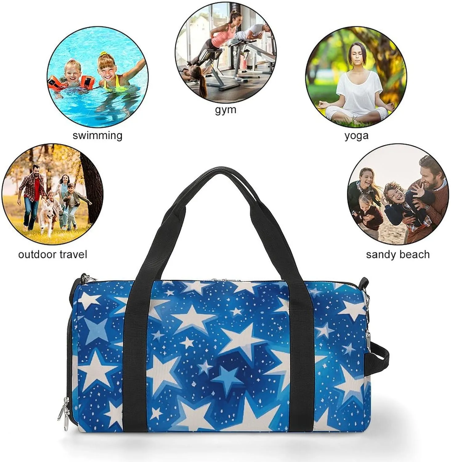 Gym Bags Small Blue Shining Stars Pattern Duffel Bag Overnight Bag with Shoe Compartment Carryon Bag for Men Women