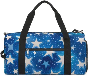 Gym Bags Small Blue Shining Stars Pattern Duffel Bag Overnight Bag with Shoe Compartment Carryon Bag for Men Women